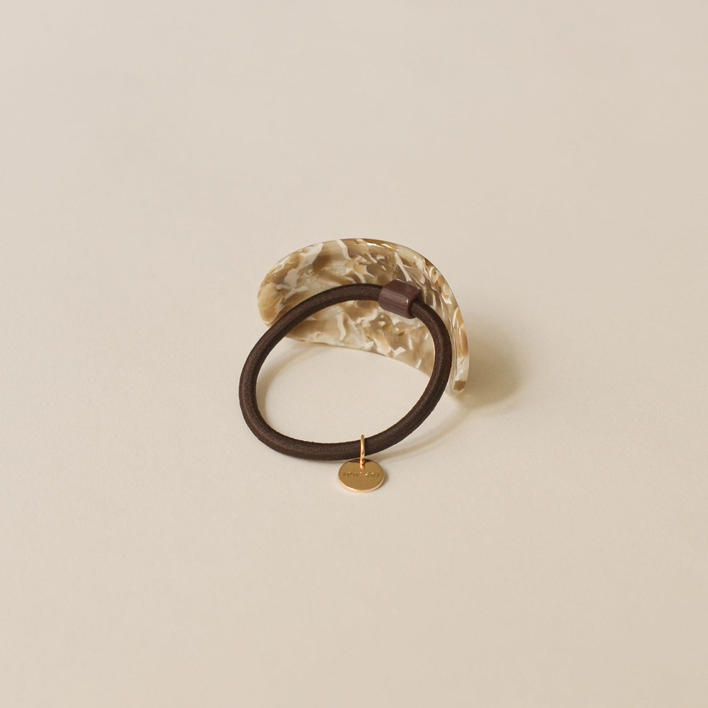 Curved Oval Resin Ponytail Hair Tie | Beige Marble