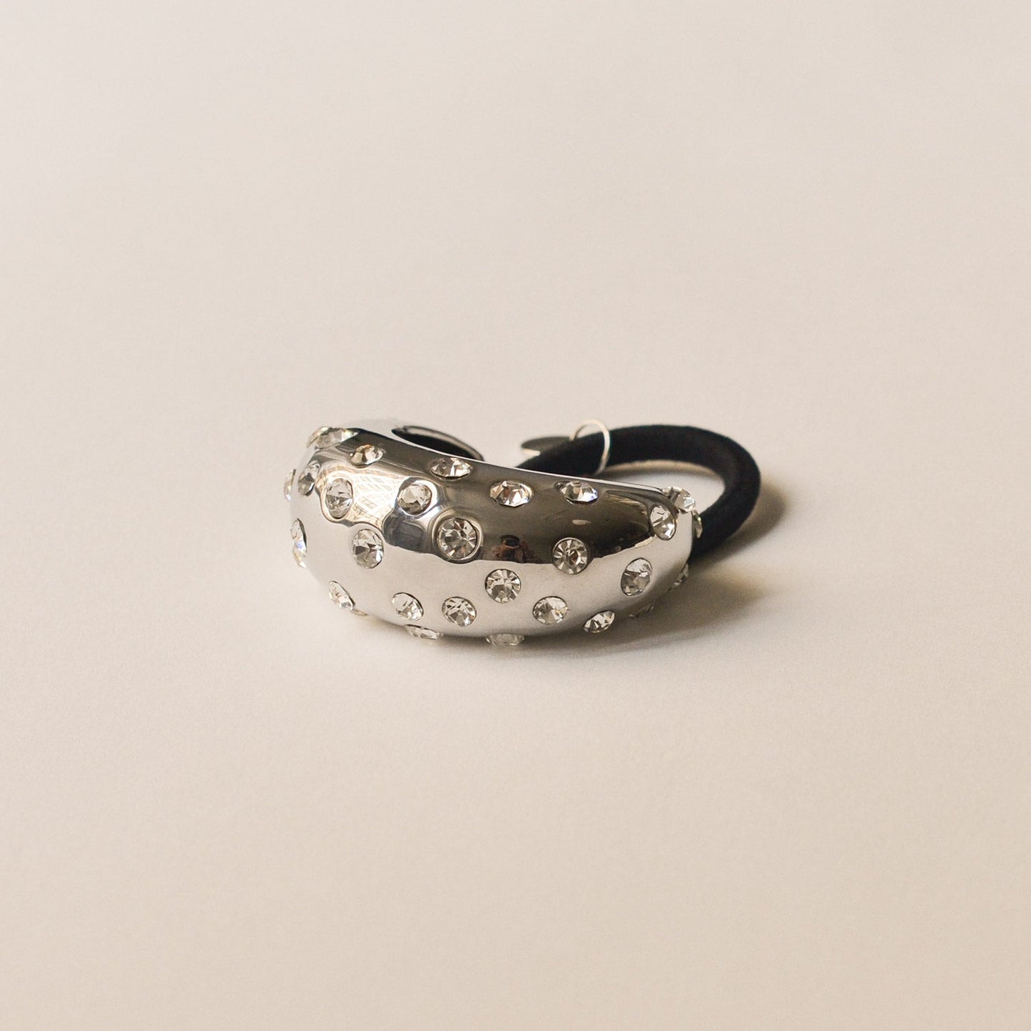 Crystal Crescent Metal Cuff Ponytail Hair Tie | Silver