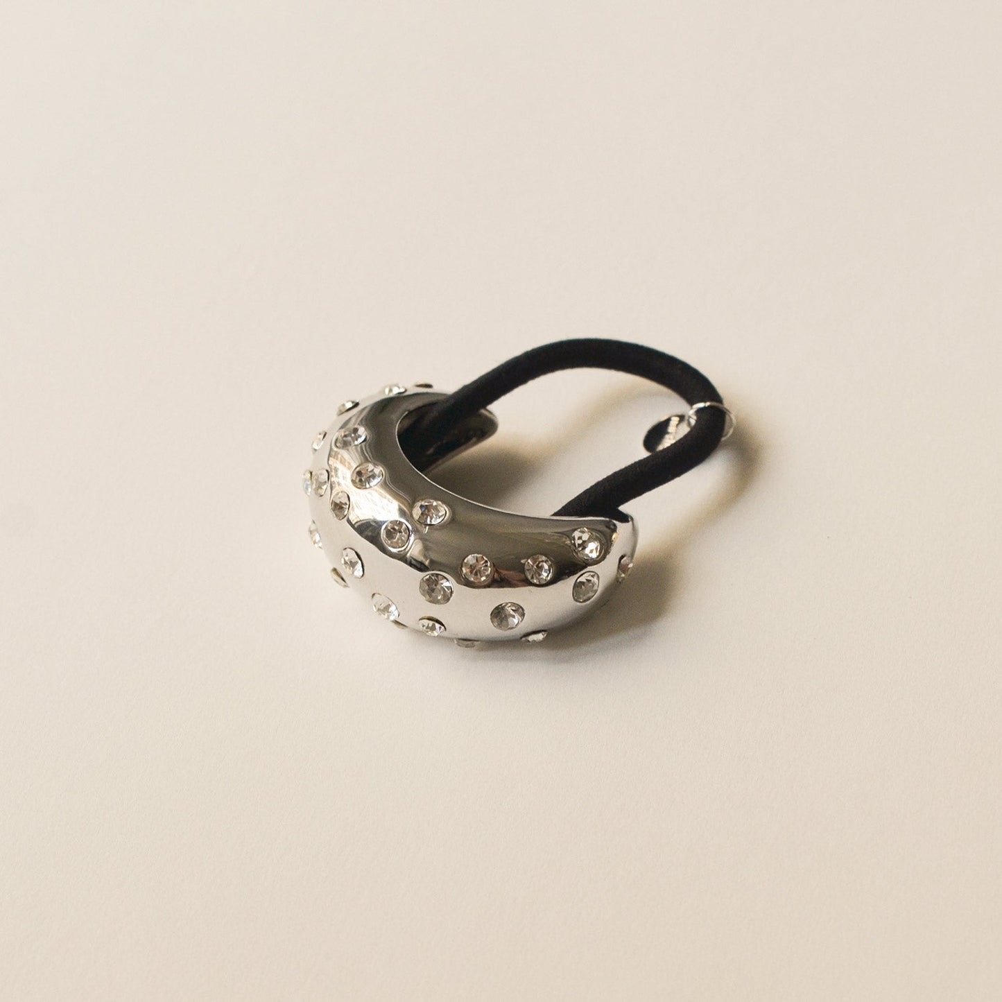 Crystal Crescent Metal Cuff Ponytail Hair Tie | Silver