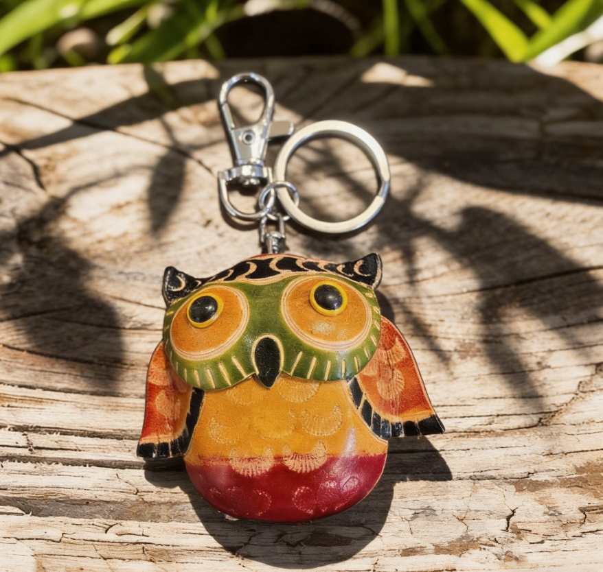 Cute Handmade Leather Owl Keychain