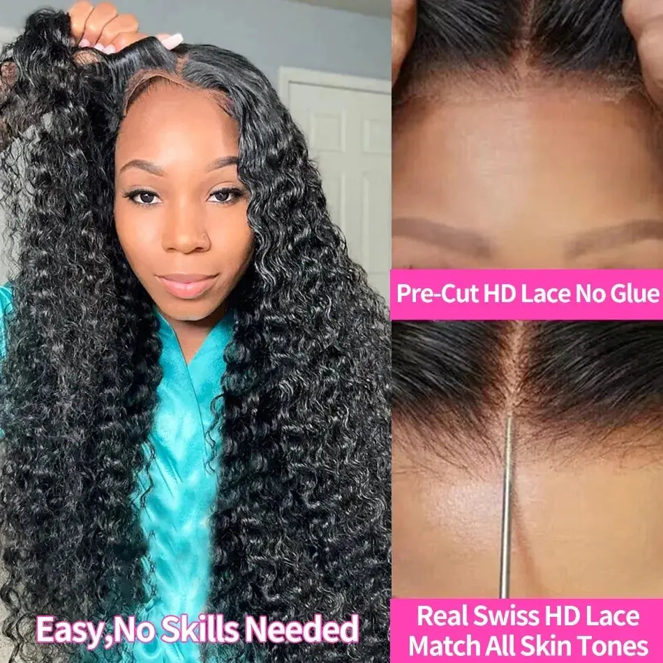 Deep Wave Glueless Lace Closure Wig | Pre-Cut | Ready to Wear | Brazilian Remy Hair