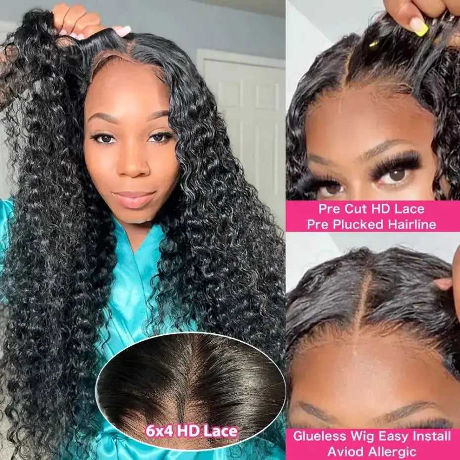 Deep Wave Glueless Lace Closure Wig | Pre-Cut | Ready to Wear | Brazilian Remy Hair