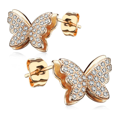 925 Silver CZ Paved Layered Butterfly Stud Earrings