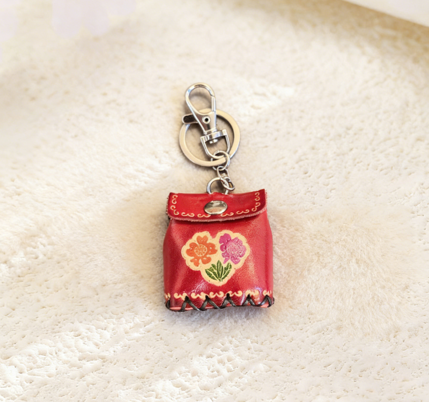 Handmade Leather Mini Coin Pouch Keychain