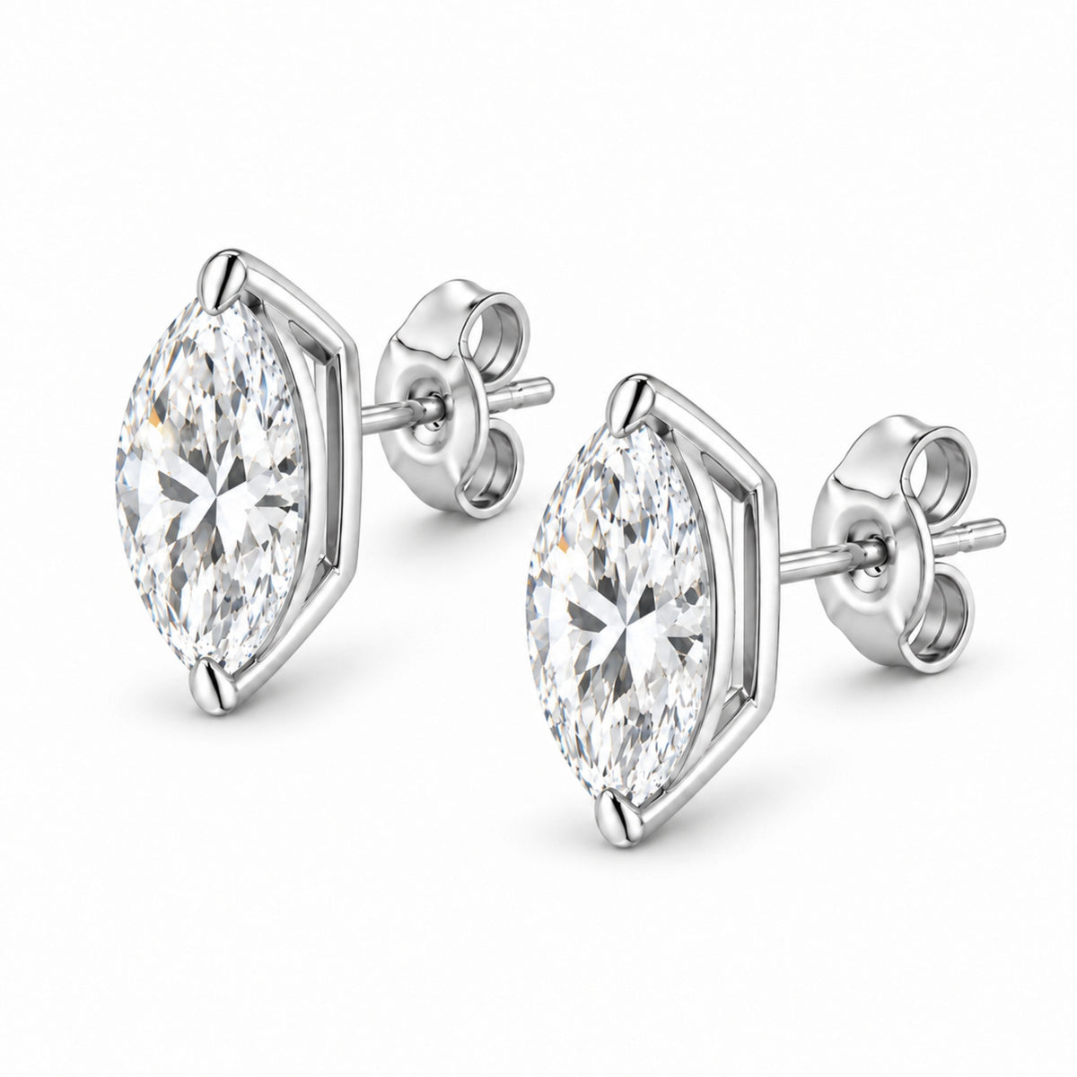 14K White Gold 1/4 Cttw Lab Grown Marquise Diamond Solitaire Stud Earrings