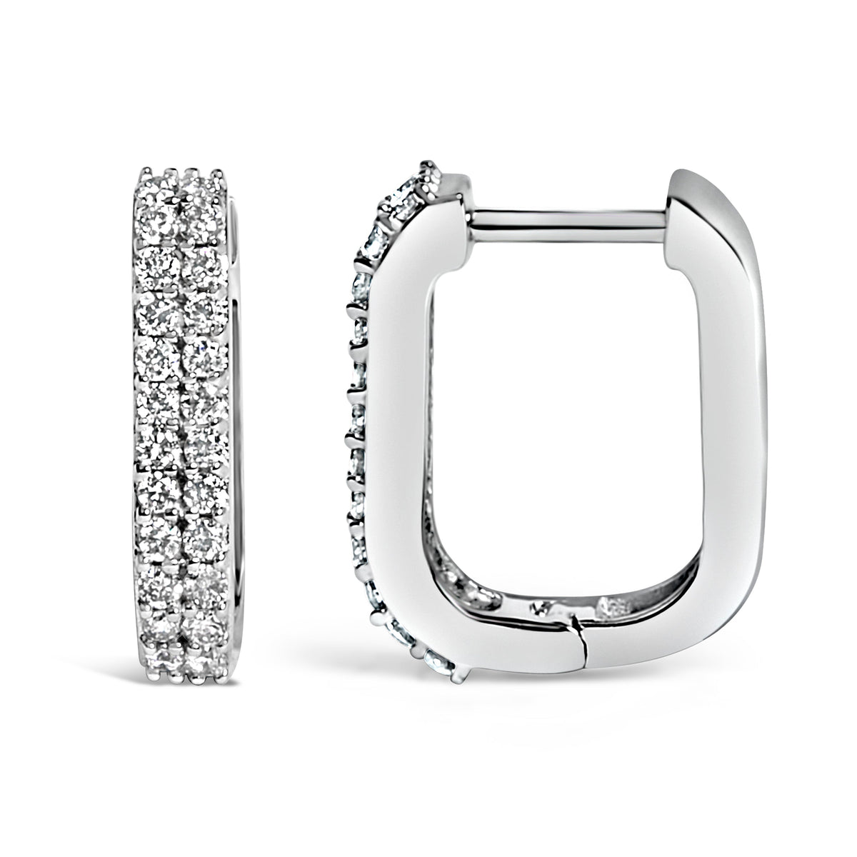10K White Gold 1/4 Cttw Lab Grown Diamond Double Row Huggie Hoop Earrings