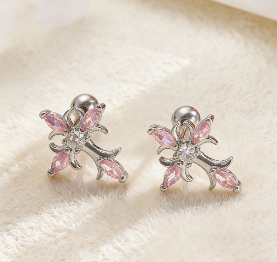 Light Luxury Copper Zircon Cross Earrings