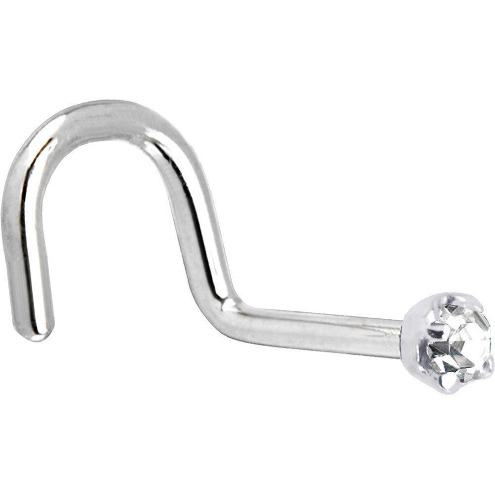 Solid 14K White Gold 2mm Clear Cubic Zirconia Nose Ring