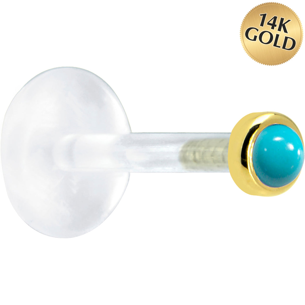 16G 5/16 Solid 14K Yellow Gold 2mm Genuine Turquoise Bioplast Tragus Earring Stud
