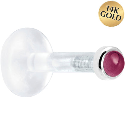 Solid 14K White Gold 2mm Genuine Rhodolite Garnet Bioplast Push in Labret