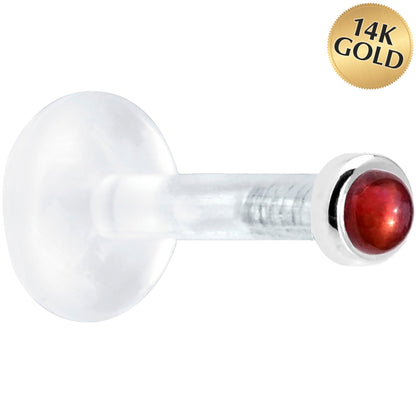 Solid 14K White Gold 2mm Genuine Red Garnet Bioplast Push in Monroe