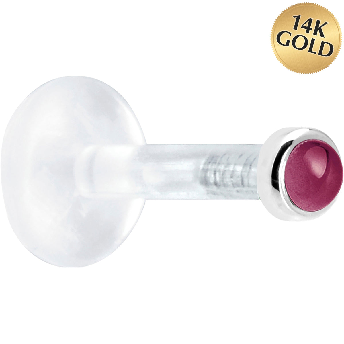 Solid 14K White Gold 2mm Genuine Rhodolite Garnet Bioplast Push in Monroe