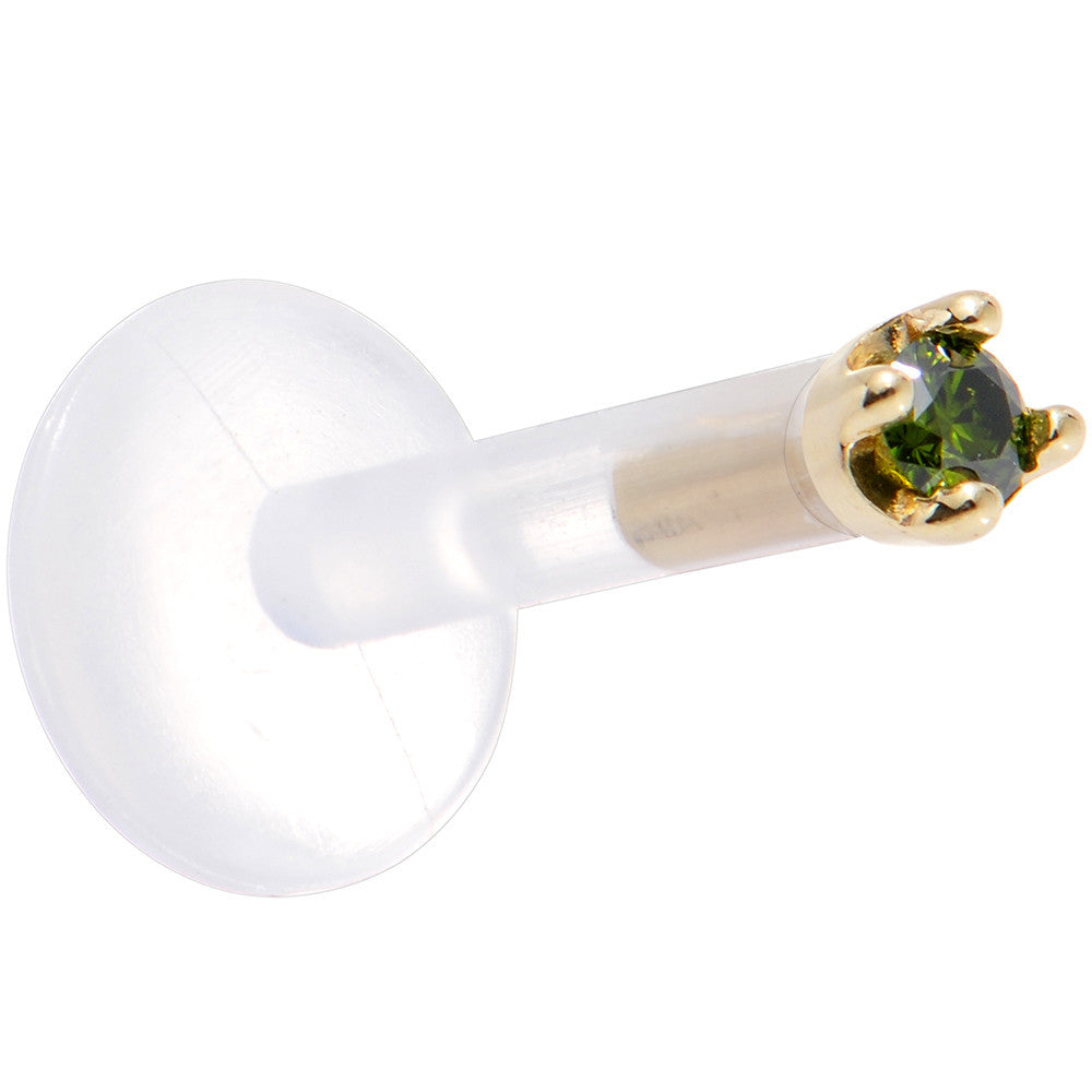 Solid 14K Yellow Gold 1.5mm Genuine Green Diamond Bioplast Push in Monroe