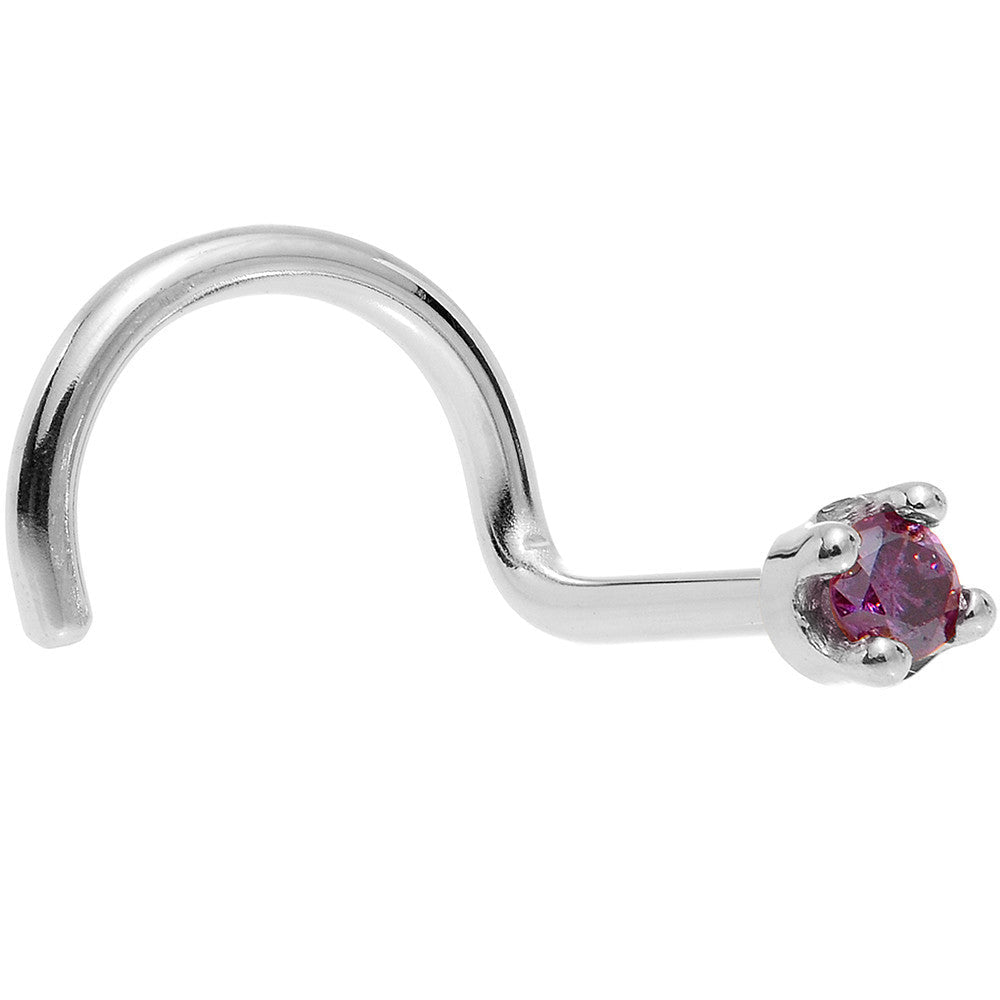 Solid 14K White Gold 1.5mm Genuine Purple Diamond Nose Ring