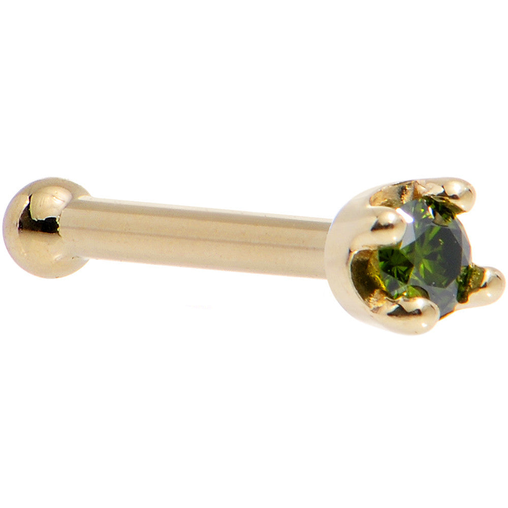 Solid 14K Yellow Gold 1.5mm Genuine Green Diamond Nose Ring