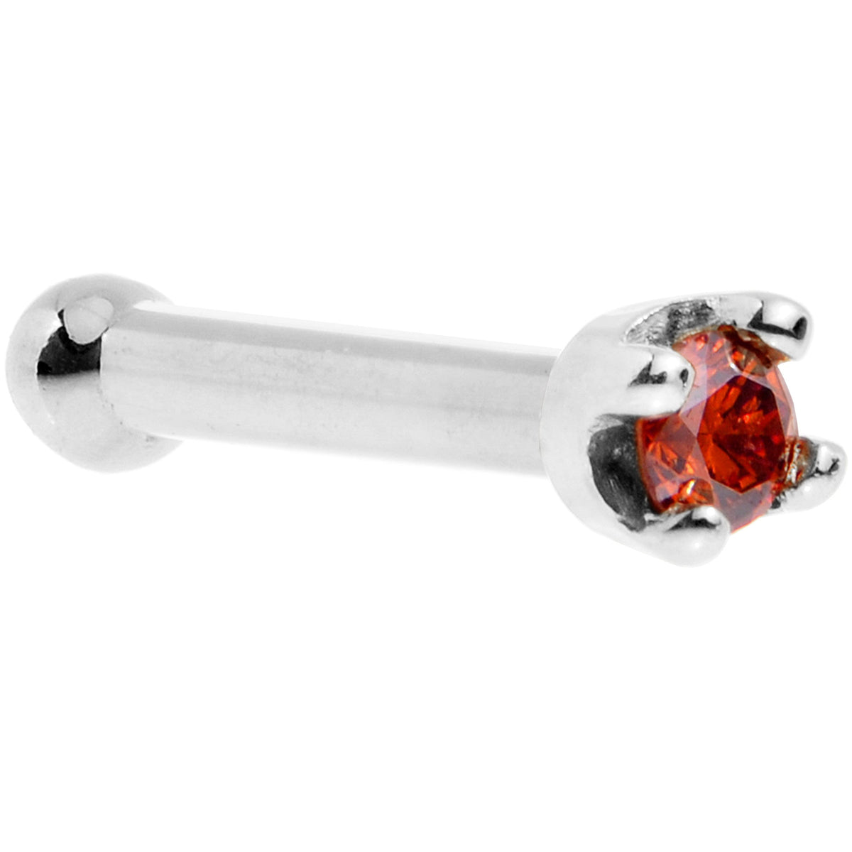 14k White Gold 2mm Lab Grown Red Diamond Nose Ring