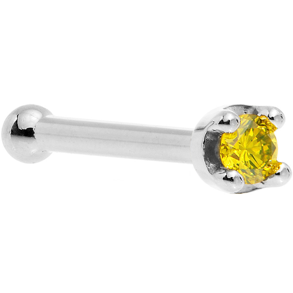 Solid 14K White Gold 1.5mm Genuine Yellow Diamond Nose Ring