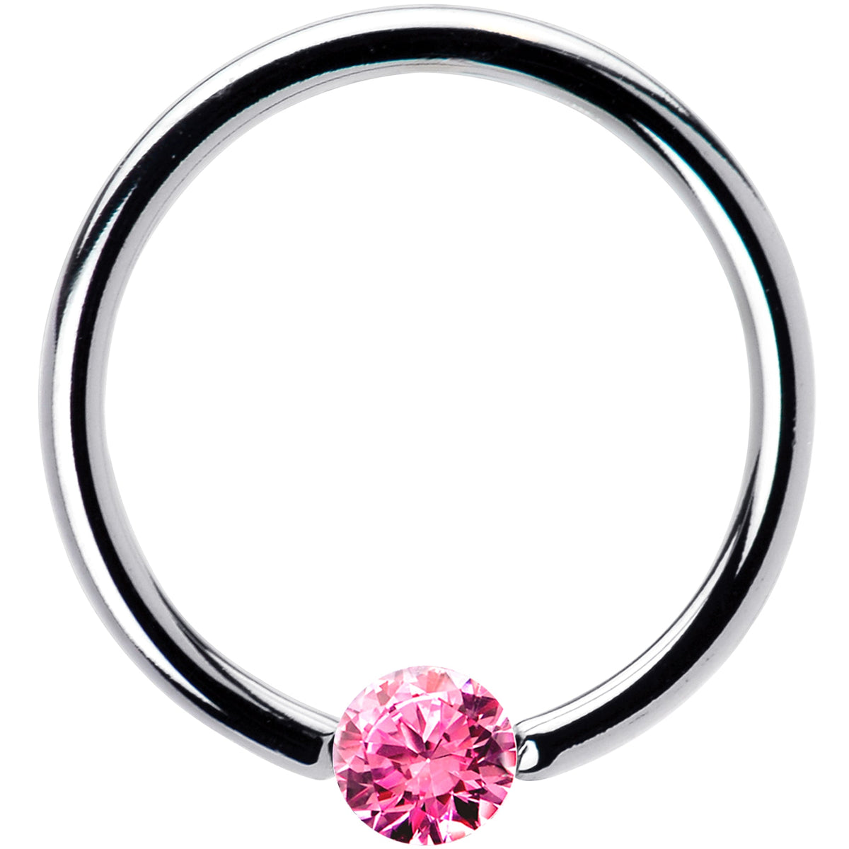 16G 1/2 Solid 14k White Gold 3mm Pink Cubic Zirconia Tension Captive Ring