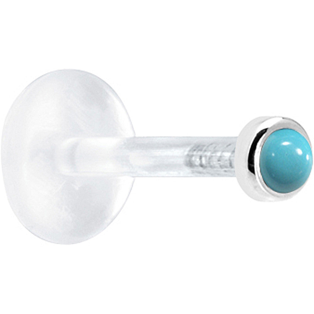 16G 1/4 Solid 14K White Gold 2mm Genuine Turquoise Bioplast Cartilage Earring Stud