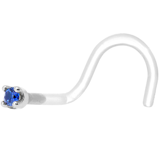 18G 1/4 White Gold 1.5mm Genuine Blue Sapphire Bioplast Nose Ring