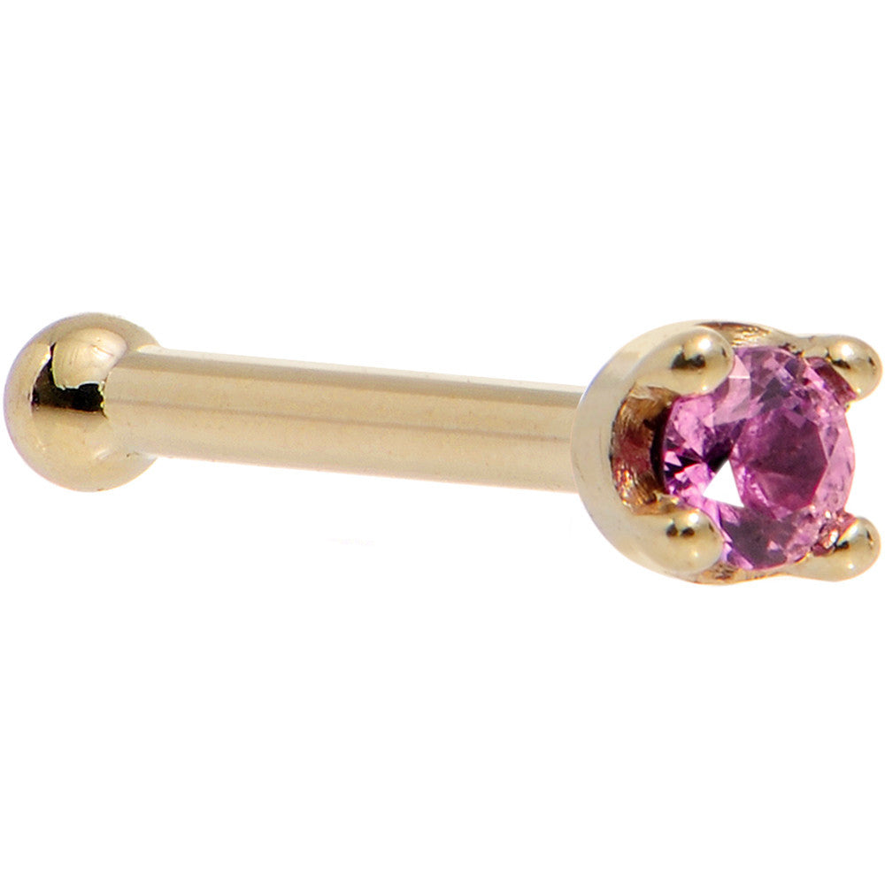 Solid 18K Yellow Gold 1.5mm Genuine Pink Sapphire Nose Ring