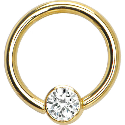 14G 3/8 Solid 14K Gold Clear CZ Gem BCR Captive Ring