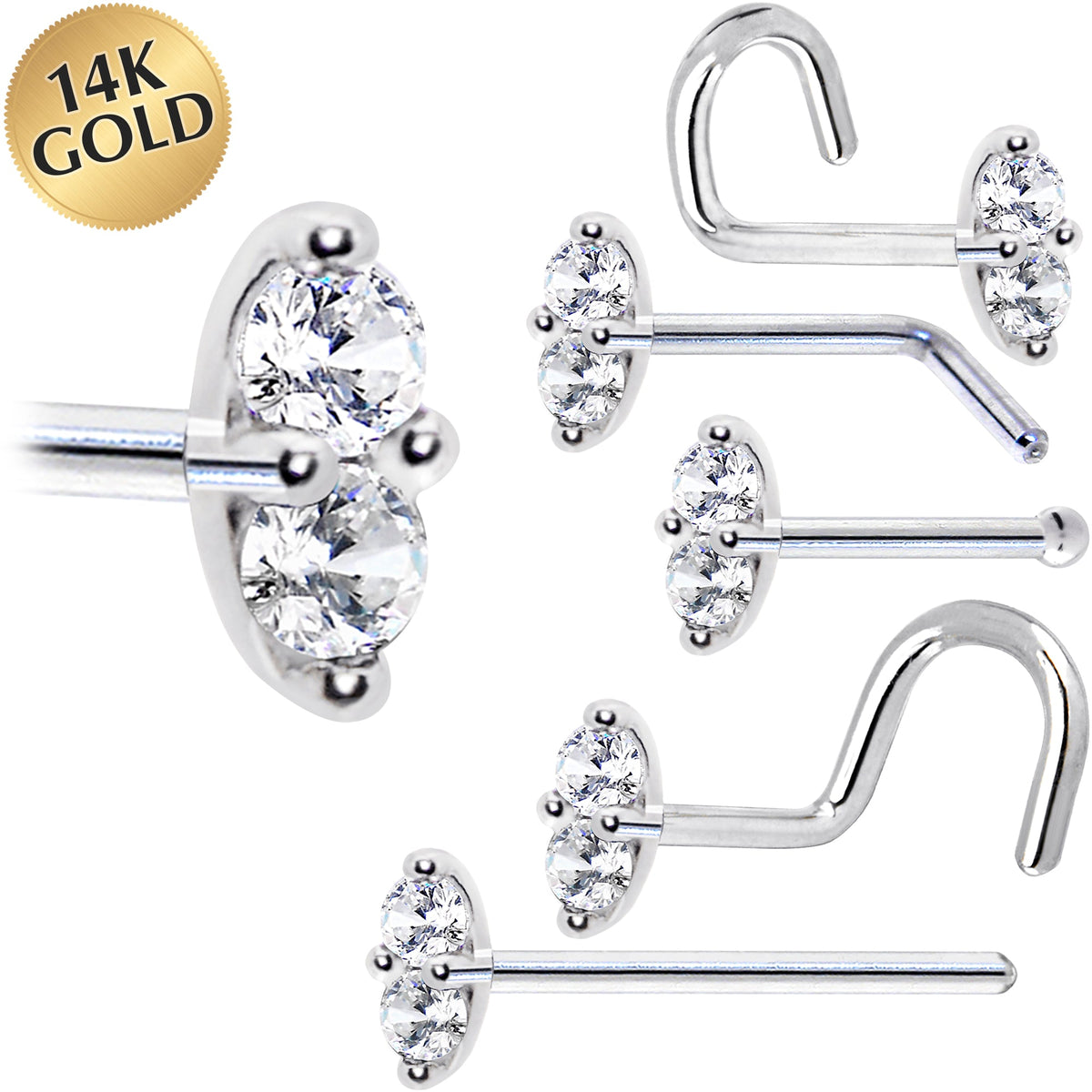 14k White Gold Clear 1.5mm CZ Marquise Nose Ring