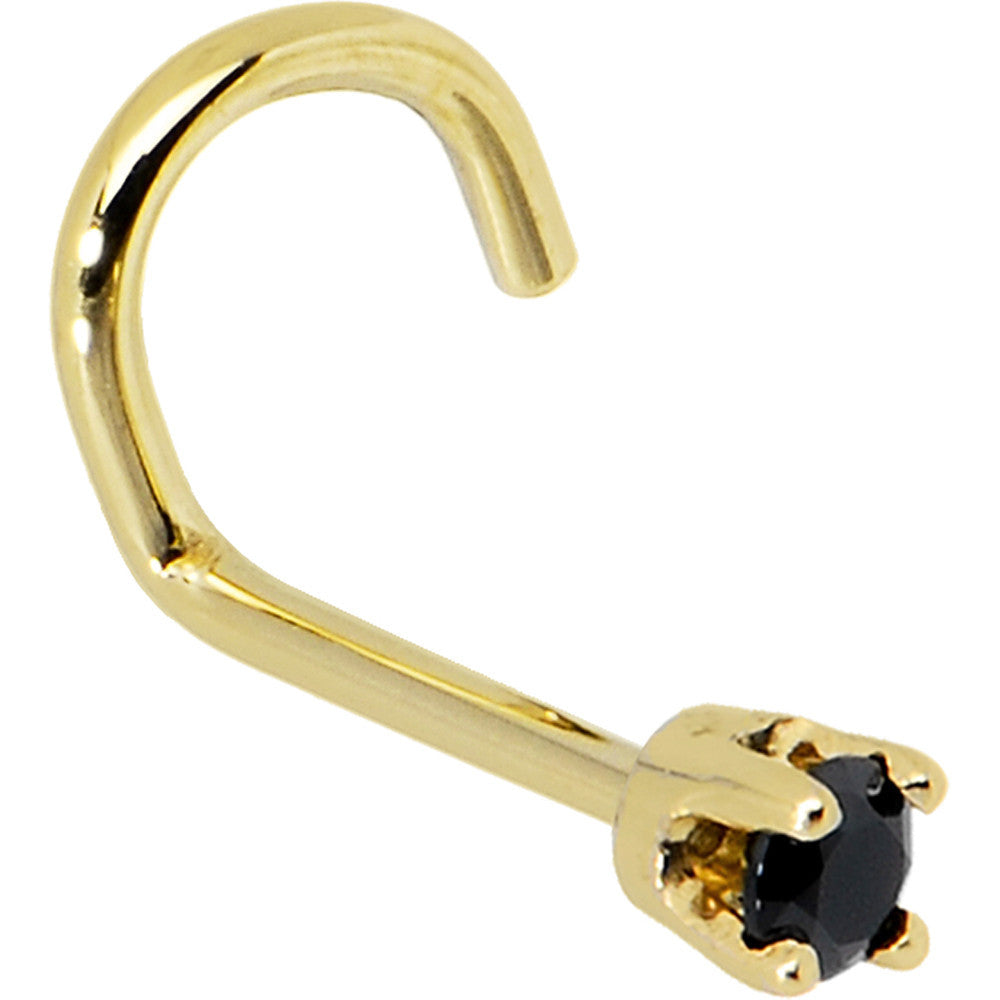 Solid 14K Yellow Gold 2mm Black Cubic Zirconia Nose Ring