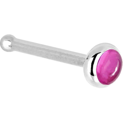 Solid 14K White Gold 2mm Pink Tourmaline Nose Ring