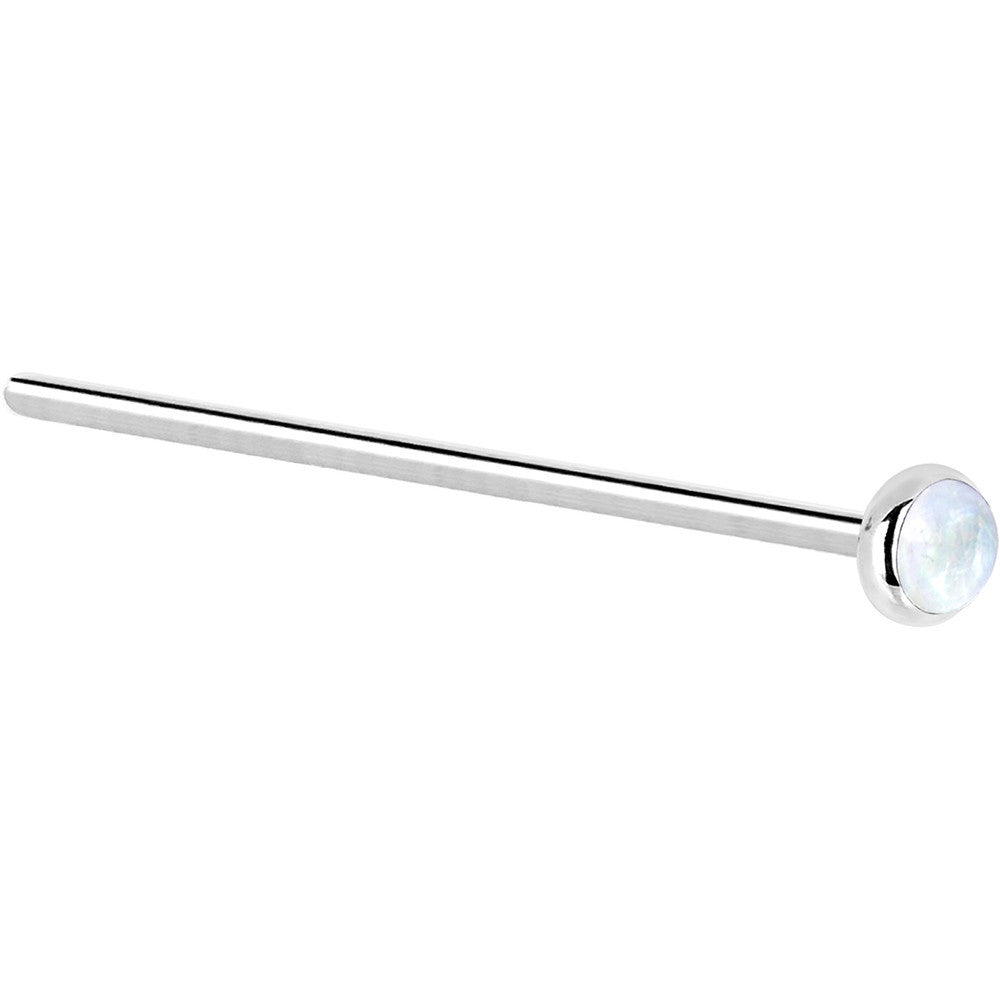 Solid 14K White Gold 2mm Rainbow Moonstone Nose Ring