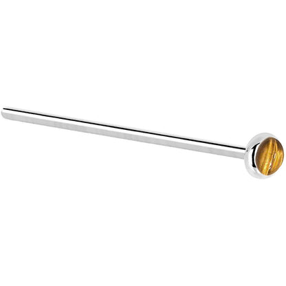 Solid 14K White Gold 2mm Tiger Eye Nose Ring