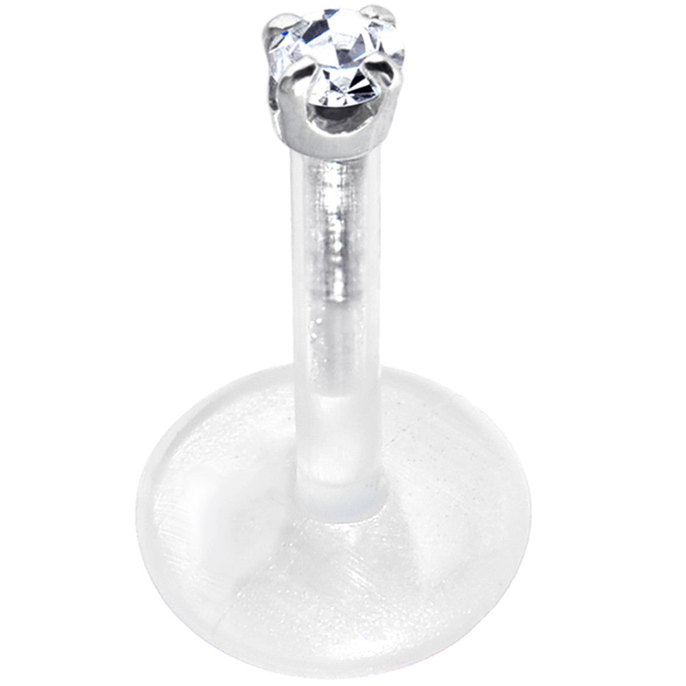 16G 5/16 Solid 14K White Gold 1.5mm CZ Bioplast Push in Tragus Earring