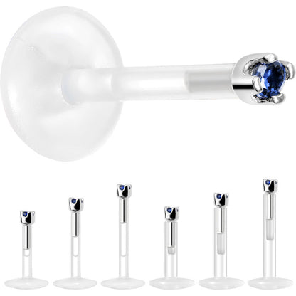 Solid 14K White Gold September 1.5mm CZ Bioplast Push in Labret Monroe