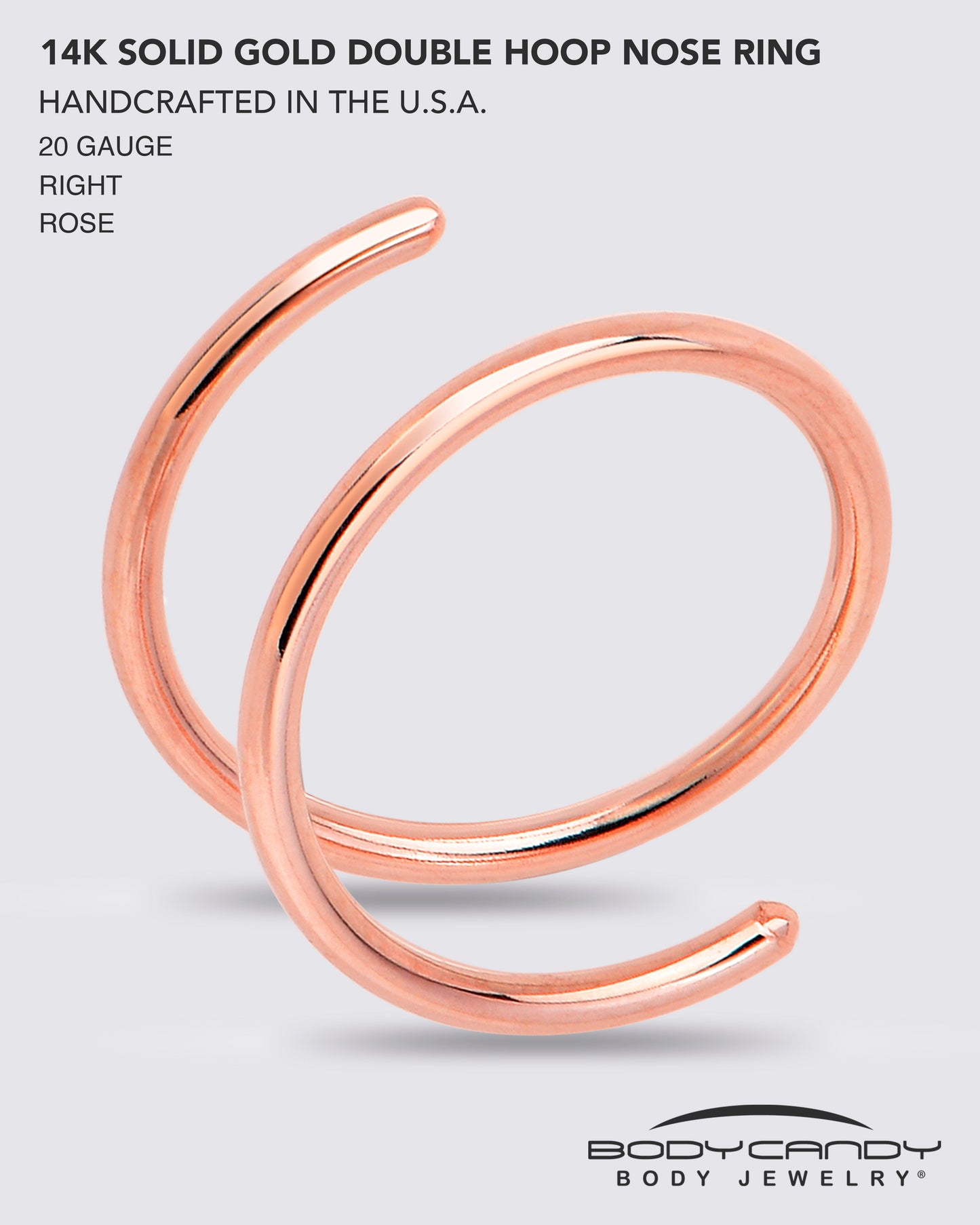 Double Hoop Nose Solid 14k Rose Gold Spiral Nose Ring 20G 8mm Right