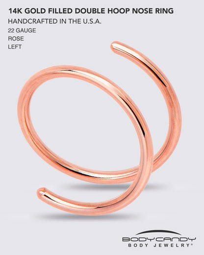 Double Hoop Nose 14k Rose Gold Filled Spiral Nose Ring 20G 8mm Left