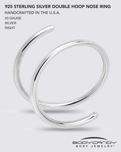Double Hoop Nose 925 Sterling Silver Spiral Nose Ring 20G 8mm Right