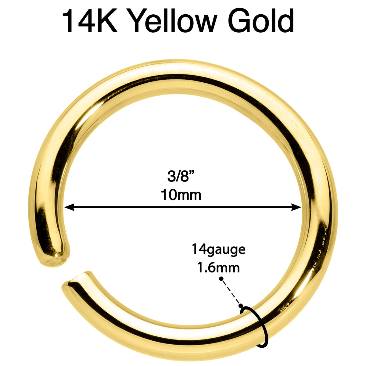 14G 3/8 Handcrafted Solid 14k Yellow Gold Seamless Circular Ring