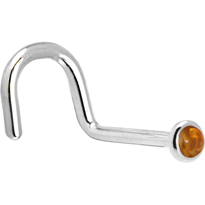 Solid 14K White Gold 2mm Genuine Citrine Saffron Nose Ring