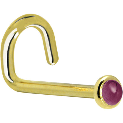 Solid 14K Yellow Gold 2mm Genuine Raspberry Rhodolite Garnet Nose Ring