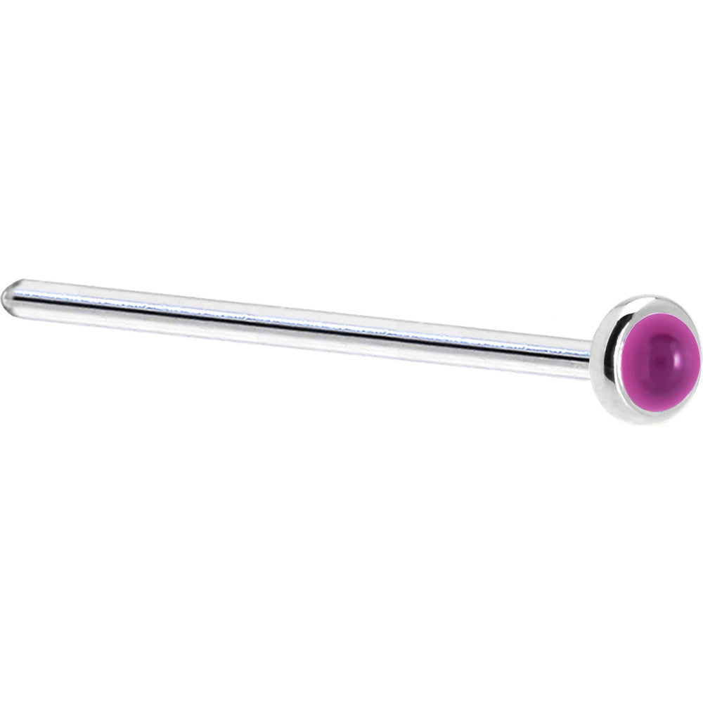 Solid 14K White Gold 2mm Genuine Pink Garnet Nose Ring
