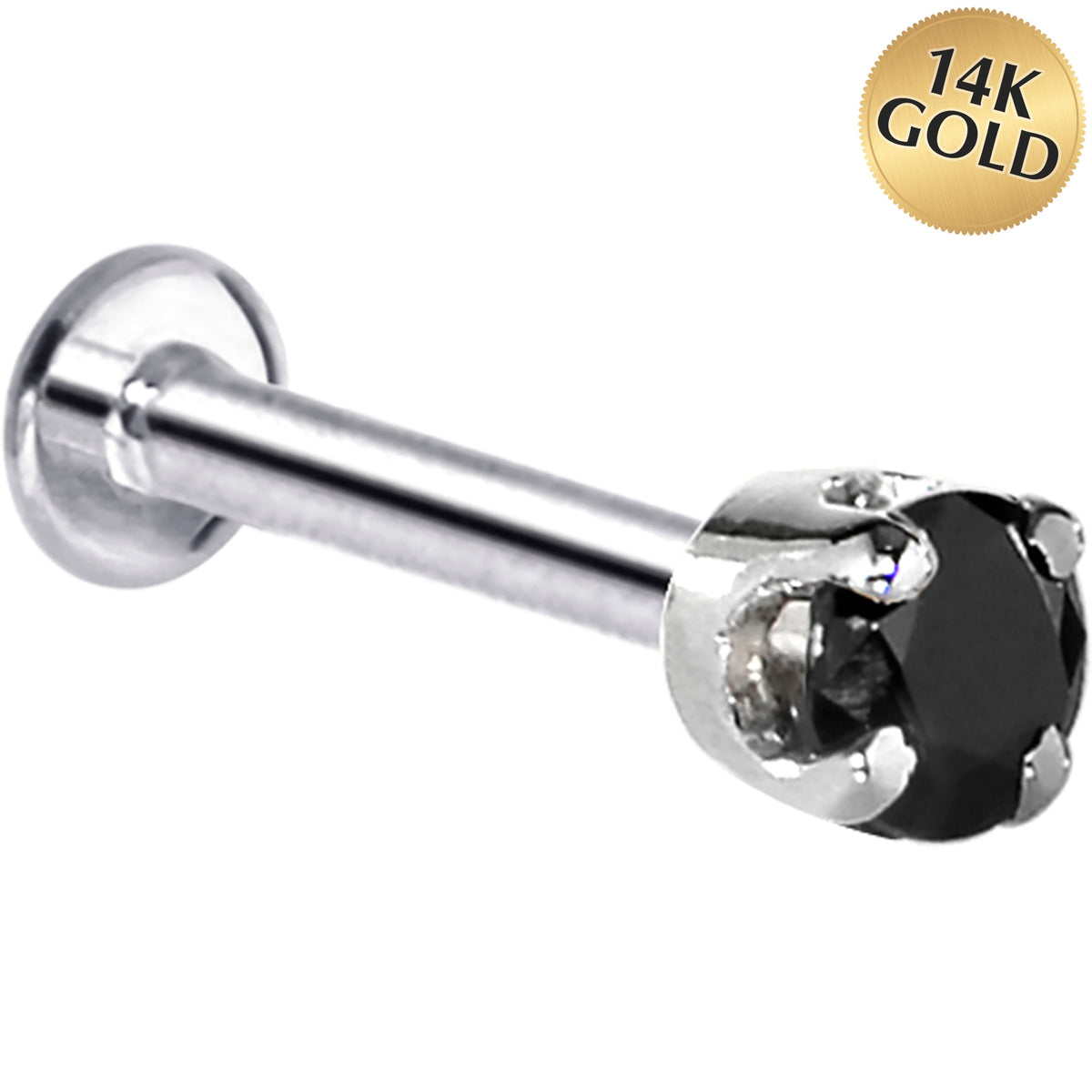 16G Solid 14K White Gold 3mm Black Cubic Zirconia Tragus Earring Stud