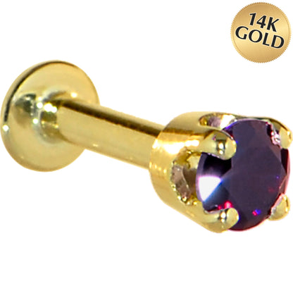 16G Solid 14K Yellow Gold 3mm Amethyst Cubic Zirconia Tragus Earring Stud