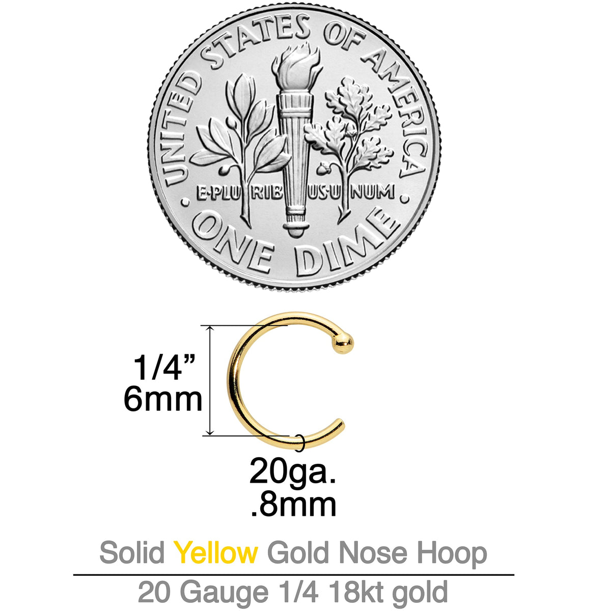 20G 1/4 18k Yellow Gold Nose Hoop