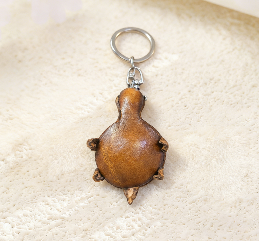 Handmade Little Turtle Leather Keychain