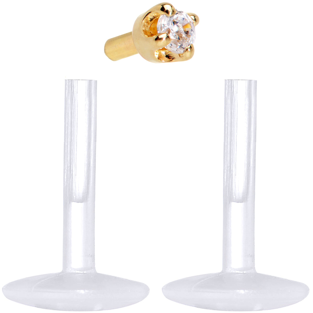 16G 1/4 Solid 14K Yellow Gold 1.5mm CZ Bioplast Push in Cartilage Earring