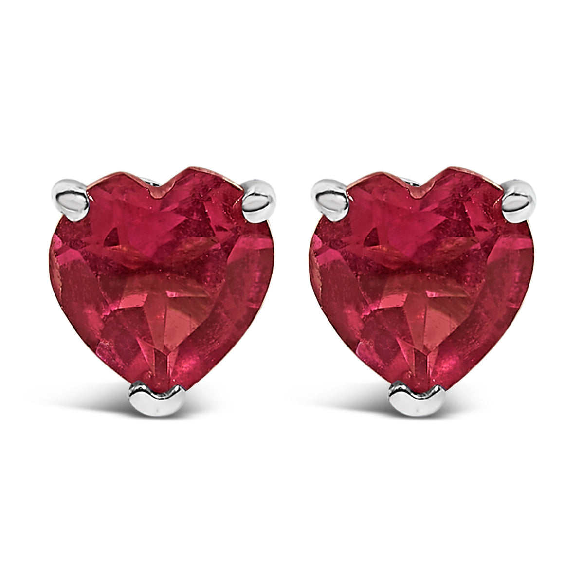 14K White Gold 5MM Heart Cut Purple Amethyst Solitaire Stud Earrings