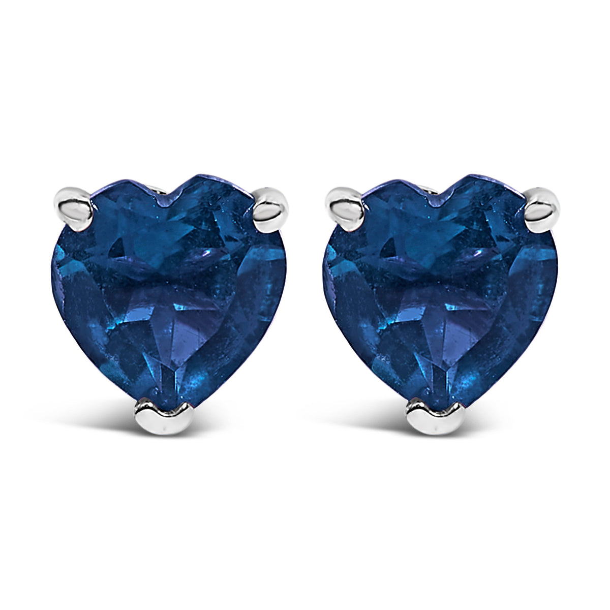 14K White Gold 5MM Heart Cut Purple Amethyst Solitaire Stud Earrings