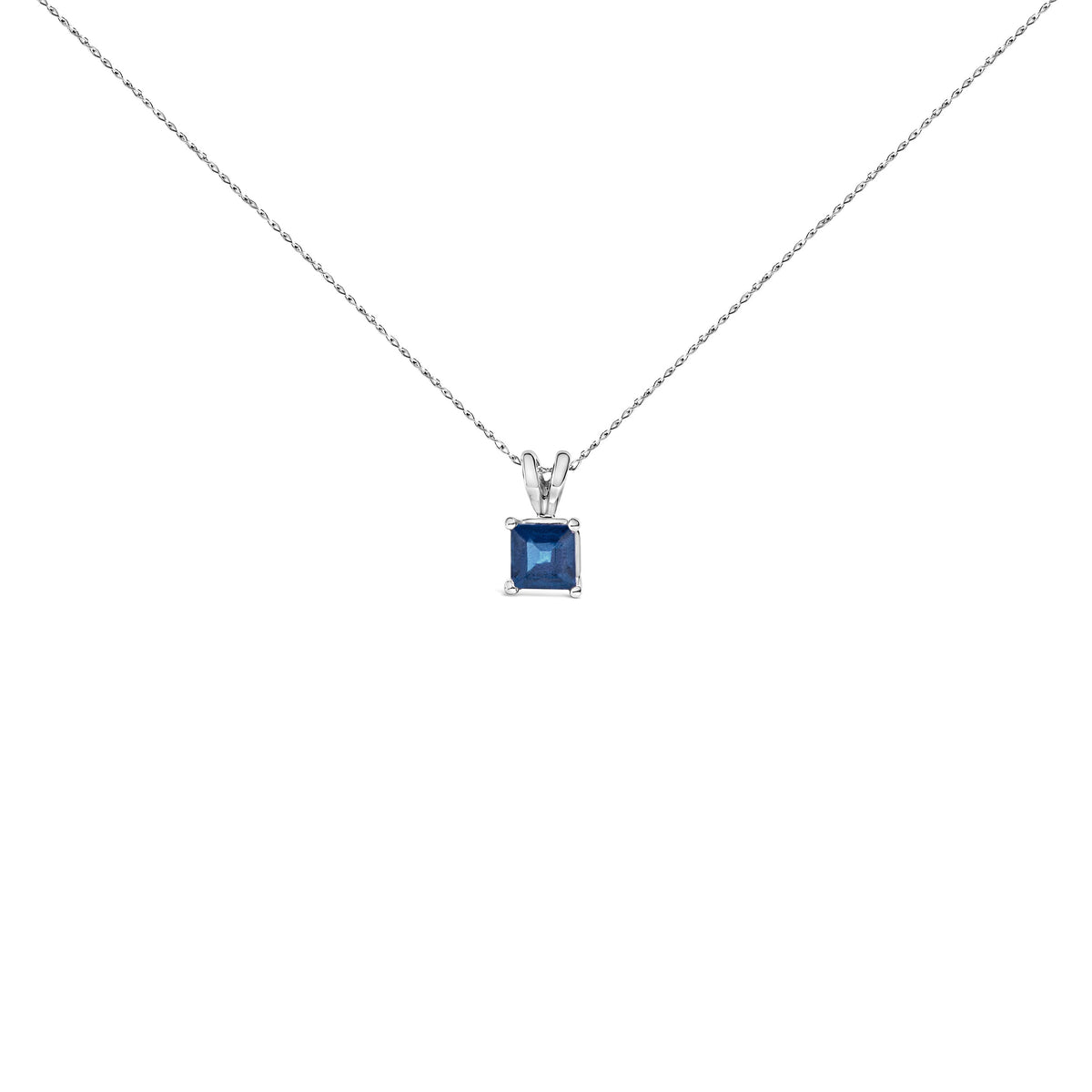14K White Gold 5x5 MM Square Shaped Purple Amethyst Solitaire Pendant Necklace