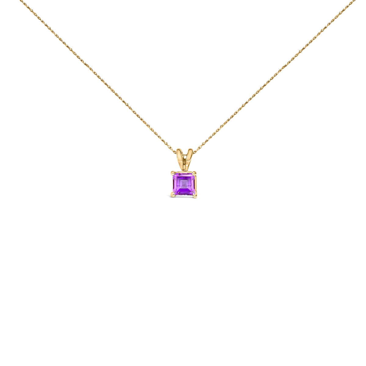 14K White Gold 5x5 MM Square Shaped Purple Amethyst Solitaire Pendant Necklace