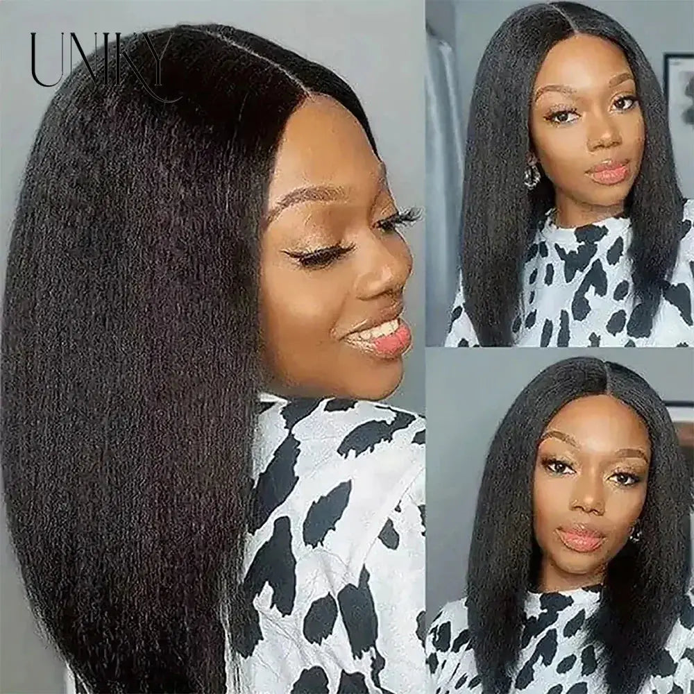 Glueless | Kinky | Straight | Frontal | 100% Human Hair | Wear And Go | Bob | 12A Peruvian Hair | Short | Yaki Straight Wigs